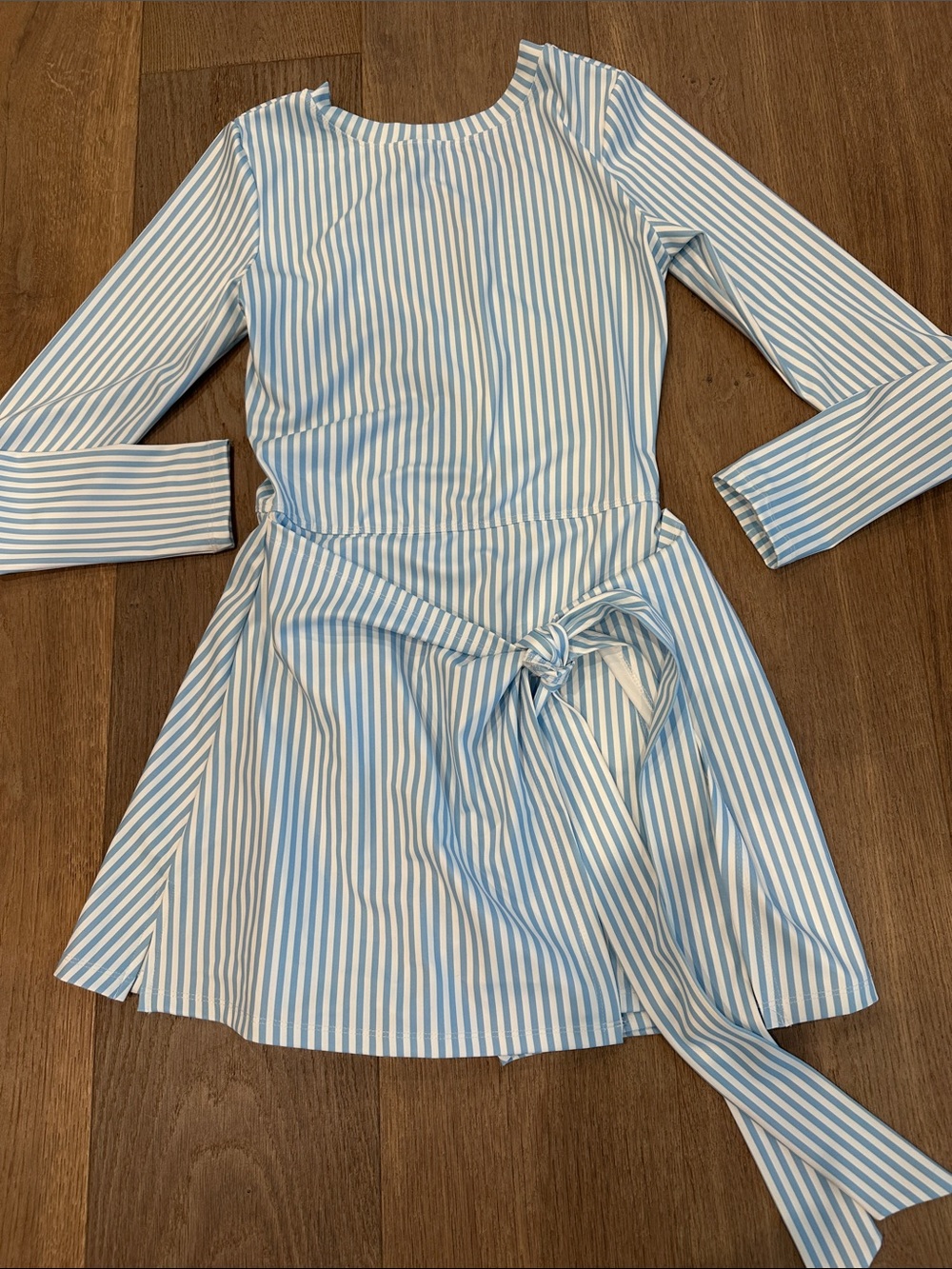 Striped Blue & White Tie-Waist Mini Dress